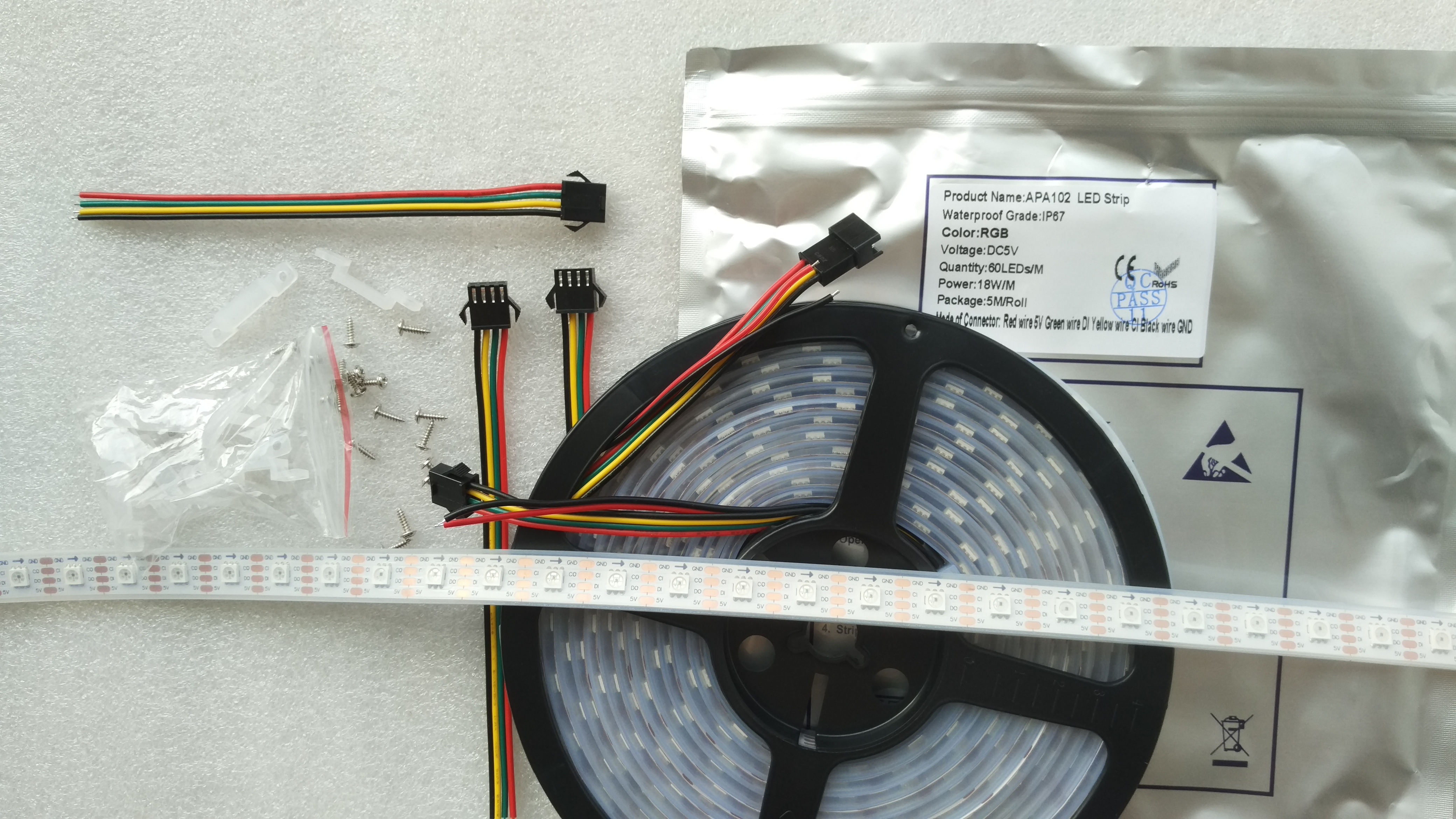 5V 5 meters 300 LEDs silicone tube waterproof APA102 RGB light LED strip